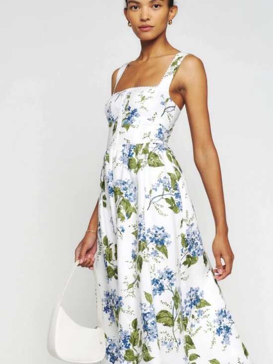 Reformation Dresses & Skirts - Reformation White Floral Midi Dress with Blue and Green Print